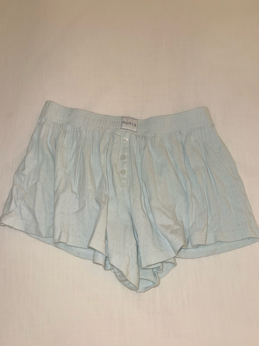 Parke Light Blue Button-Front Sleep Shorts | Pointelle Cotton Boxer Shorts